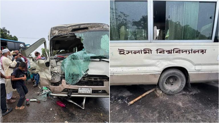 ইবির শিক্ষকবাহী বাসের সাথে লোকাল বাসের মুখোমুখি সংঘর্ষ
