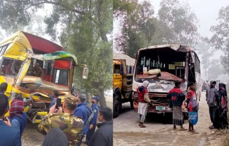 ঈশ্বরগঞ্জে দুই বাসের মুখোমুখি সংঘর্ষ, আহত ১১