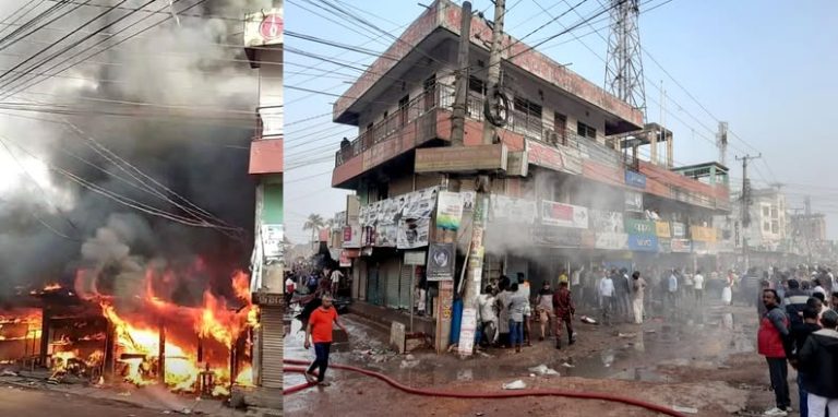 ঈশ্বরগঞ্জে ভয়াবহ অগ্নিকাণ্ডে ১০ দোকান পুড়ে ছাই