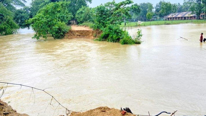 কলমাকান্দায় পাহাড়ি ঢলে ফসলি জমিতে বালুর আস্তরণ, বিপৎসীমায় উব্দাখালীর নদী