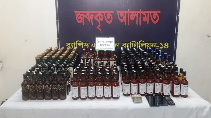 টাঙ্গাইলে বিদেশি মদসহ ৪ মাদক কারবারি গ্রেফতার, প্রাইভেটকার জব্দ
