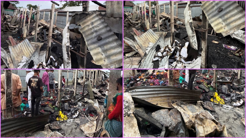 কলমাকান্দার পাঁচগাঁও বাজারে আগুনে পুড়ল ৬ দোকান, ২০ লাখ টাকার ক্ষতি